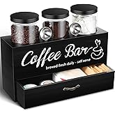 Skybooly 3 Pcs Coffee Canister Set with Shelf and Spoon Plastic Coffee Bean Storage Container with Lids Coffee Storage Box with Drawer Food Storage Jars for Coffee Bar Kitchen (Black)