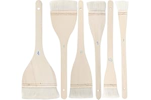 ZEONHEI 6 PCS 6 Size Flat Hake Brushes, Soft Goat Hair Brush and Hake Paint Brush with Solid Wooden Handle, Hake Brushes Set for Watercolor Pottery Painting Arts