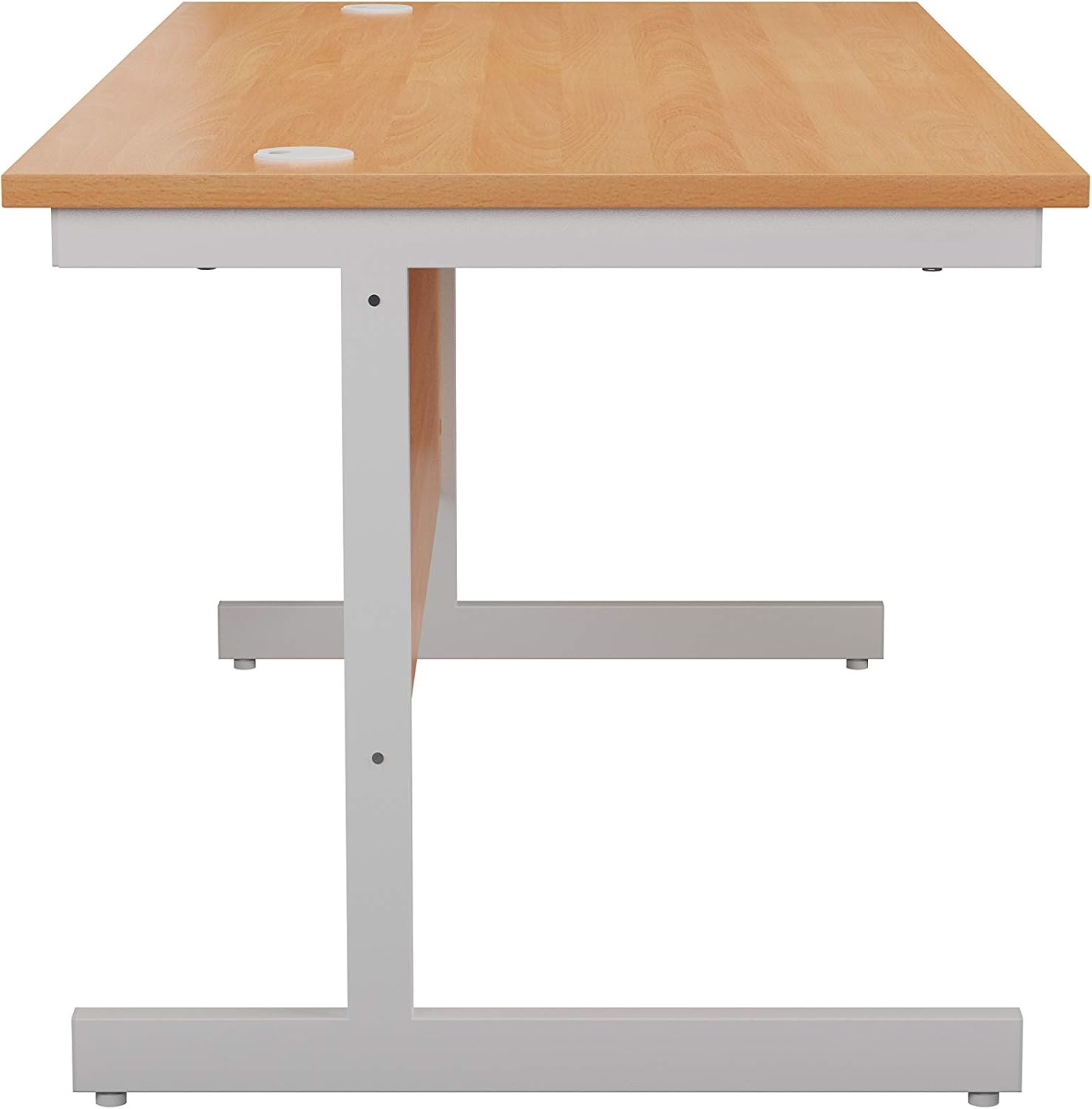 Office Hippo Heavy Duty Rectangular Cantilever Desk, Home, PC, Integrated Cable Ports, White Frame, Beech Top, 120cm x 60cm - Image 4