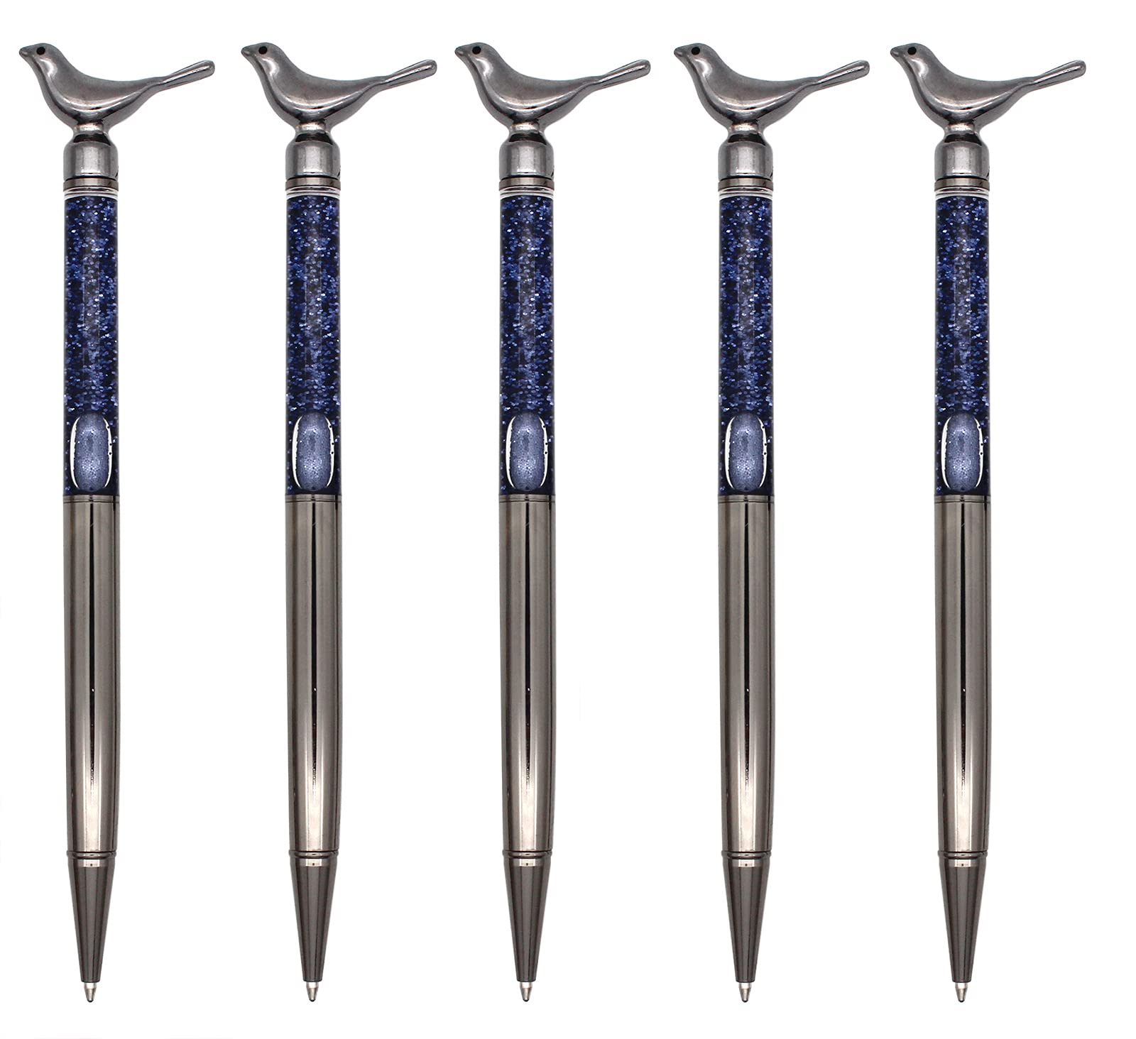 Gullor 5 Pieces Metal Bling Small Bird Retractable Ballpoint Pen for School Office Home Travel Gift Supplies, Gray