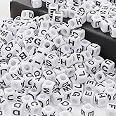 HERZWILD 7 * 7mm Black and White Acrylic Square Letter Beads White Cube Alphabet Beads Black Letter A-Z Mixed Plastic Loose Beads for Friendship Jewelry Making DIY Crafts Birthday Gifts