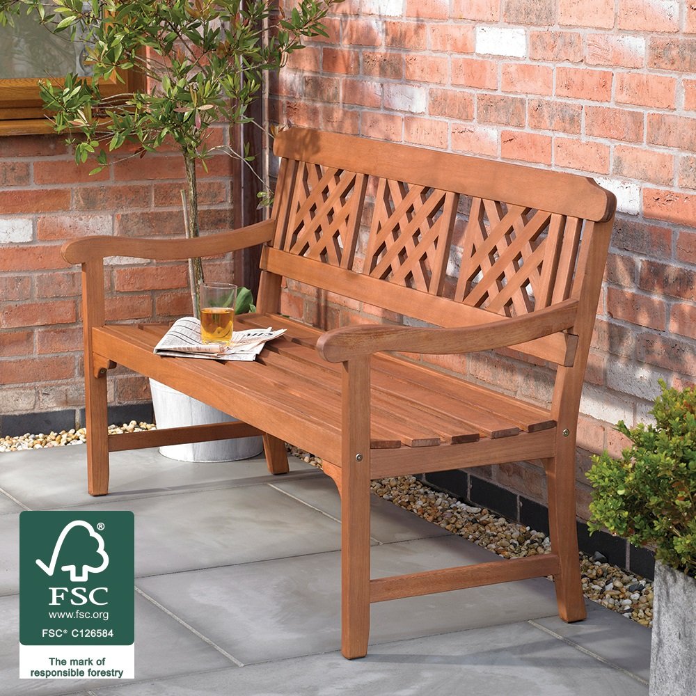 Beauty4Less 3 Seater Fence Garden Bench with Diagonal Slotted Back Design Amazon.co.uk Garden