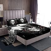 Sugar Skull Sheet Set Gothic Skull Bedding Set for Kids Boys Girls Teens Halloween Themed Bed Sheets Breathable Skeleton Design Bed Sheet Set Butterfly Floral Print Room Decor Bed Set King Size