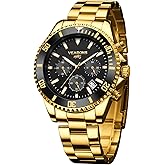 BOGEVNOR Mens Green and Black Dial Watch Luminous Quartz Analog Watch Men Waterproof Dress Watches, Stainless Steel Chronograph Wrist Watches Gifts for Man, Men's Big Face Watches Reloj De Hombre