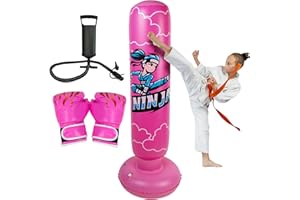 Onirii Larger Inflatable Punching Bag for Kids with Boxing Gloves,Tall 66 Inch Ninja Kids Inflatable Boxing Bag,Gifts for Boys & Girls Age 5-12 for Taekwondo,MMA and Practicing Karate