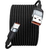 15ft USB C Cable Fast Charging 18W, Extra Long USB A to USB-C Charger Cord | 15foot USB Type C 2.0 Cable Black Braided for iPhone 17/16/15, Galaxy S25/24/23, Pixel XL/2/3/4XL, LG V30, Nokia