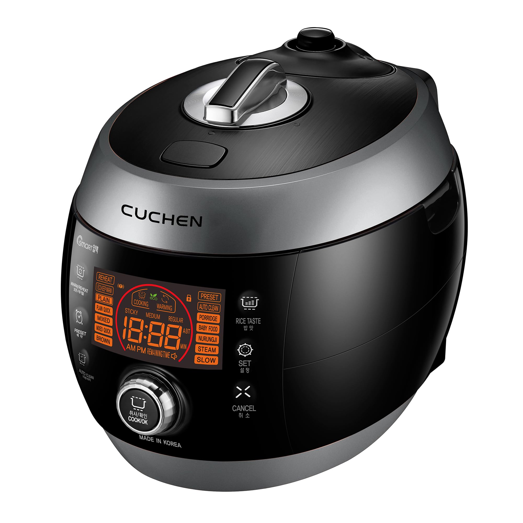 [CUCHEN] CJS-FD1004RVUS | Heating Pressure Rice Cooker 10 Cup (Uncooked) | Smart Jog Dial | Auto Steam Clean | Voice Guide | Made in Korea | Black/Dark Silver