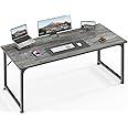 Huuger Computer Desk, 55 Inch Office Desk, Gaming Desk with Storage, Writing Desk Work Desk for Home Office, Study, Modern Simple Desk, Large Legroom, Metal Frame, Grey