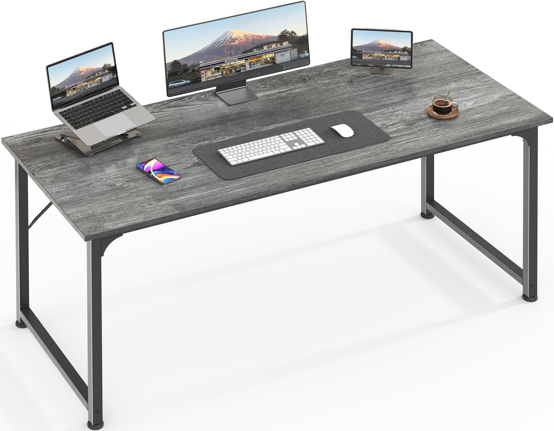 Photo 1 of Huuger Computer Desk, 55 Inch Home Office Desk, Gaming Writing Work from Home Study Desk, Large Legroom, Sturdy Metal Frame, Modern Simple, Grey