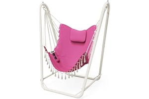 TOREVSIOR Hammock Chair with Stand,Heavy-Duty Hanging Chair with Stand, for Indoor Outdoor,Sturdy Swing Chair with Stand Max Load 350 pounds…… (Pink)