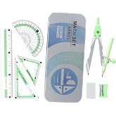 Arcjunys Compass Geometry Tool 9 Pcs Protractor and Compass Set Geometry Set Drawing Compass with Shatterproof Storage Box Includes Rulers Protractor Compass Eraser Pencil Sharpener Green
