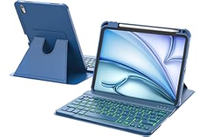 RAYMCRAFT for iPad Air 11 inch Case with Keyboard M3/M2 (2025/2024), 360° Rotatable Case & Detachable Wireless Keyboard, 7-Co