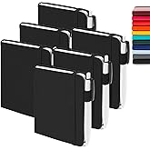 feela 6 Pack Pocket Mini Notebooks Bulk, Small Cute Memo Notepads Hardcover College Ruled Lined Journals with Pen Holder for School Business Work, with 6 Black Pens, 3.5”x 5.5”, A6, Black