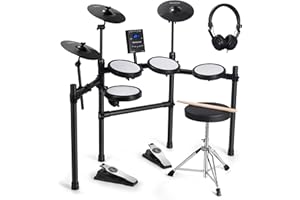 ROCKSOCKI Electric Drum Set, Electronic Drum Kit for Beginner with 8" Dual Zone Snare, Choke Cymbals, 4 Quiet Mesh Drum Pads, MIDI, Stool, Headphone, Sticks