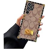 Turecowyf Phone Case for Samsung Galaxy S25 Ultra,Luxury Golden Decoration Corner Soft TPU Bumper Elegant Shockproof PU Leather Protective Back Cover Case Compatible with Galaxy S25Ultra(Khaki)