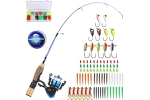 Sougayilang Ice Fishing Rod, Portable Rubber Cork Handle Ice Fishing Pole, 2-Piece Spinning Ice Fishing Combos Tackle for Wal