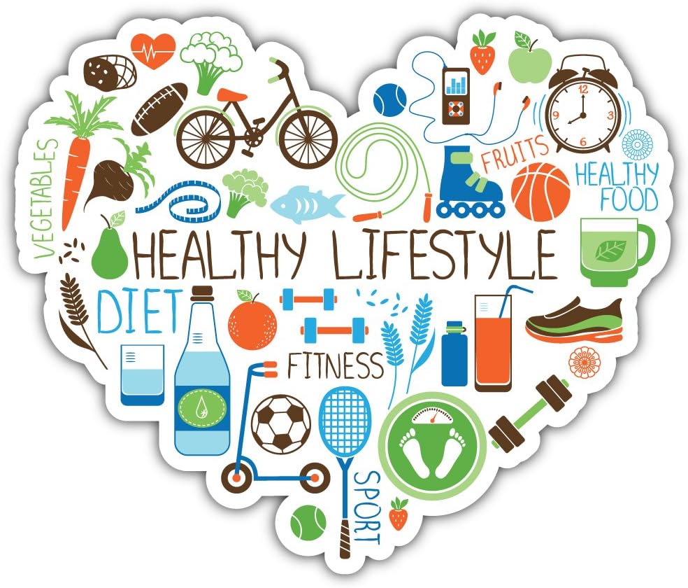 SkyBug Healthy Lifestyle Diet And Fitness Heart Bumper Sticker Vinyl Art Decal for Car Truck Van Window Bike Laptop