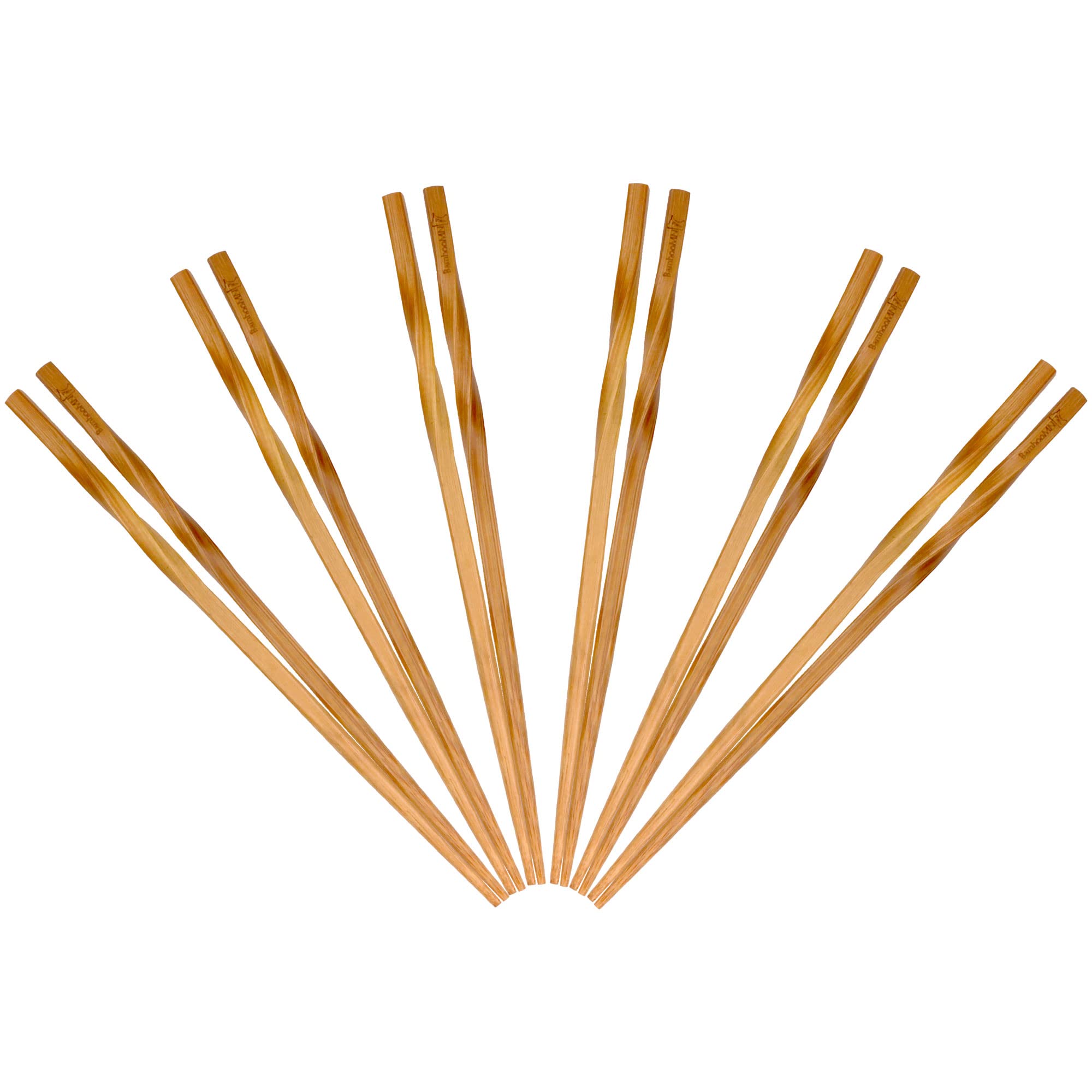 BambooMN Premium Reusable Japanese Bamboo Chopsticks, Twisted 9 inch - 36 Pairs