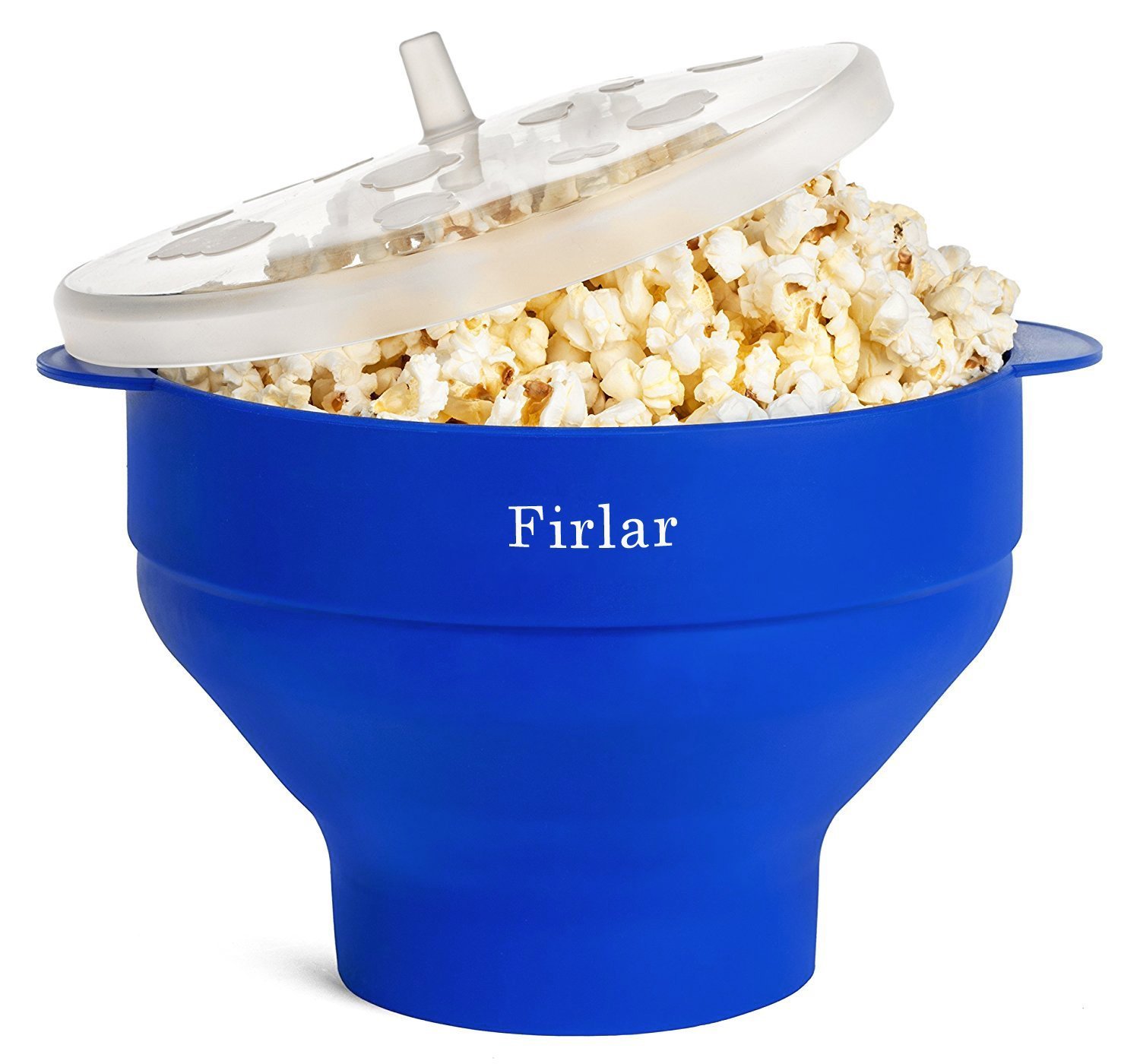 Firlar Microwave Popcorn Popper Sturdy Convenient Handles, Silicone Popcorn Maker, Collapsible Bowl with Lid (Blue)