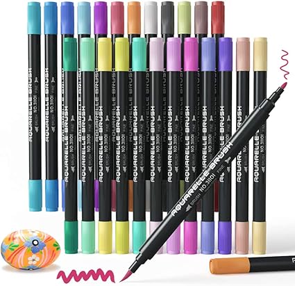 Amazon Jr ホワイトデュアルブラシペンアートマーカー 24水彩図面ペン蛍光ペンfor Fineアート イラスト Doodling ジャーナリング ハンドレタリング 蛍光 文房具 オフィス用品