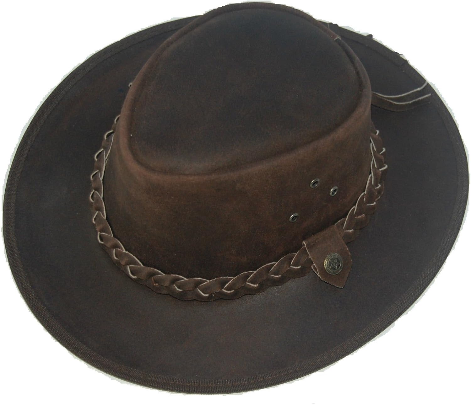 Outback Brown Leather Cowboy Western Australian Style Bush Hat Free Chin Strap Amazon.co.uk