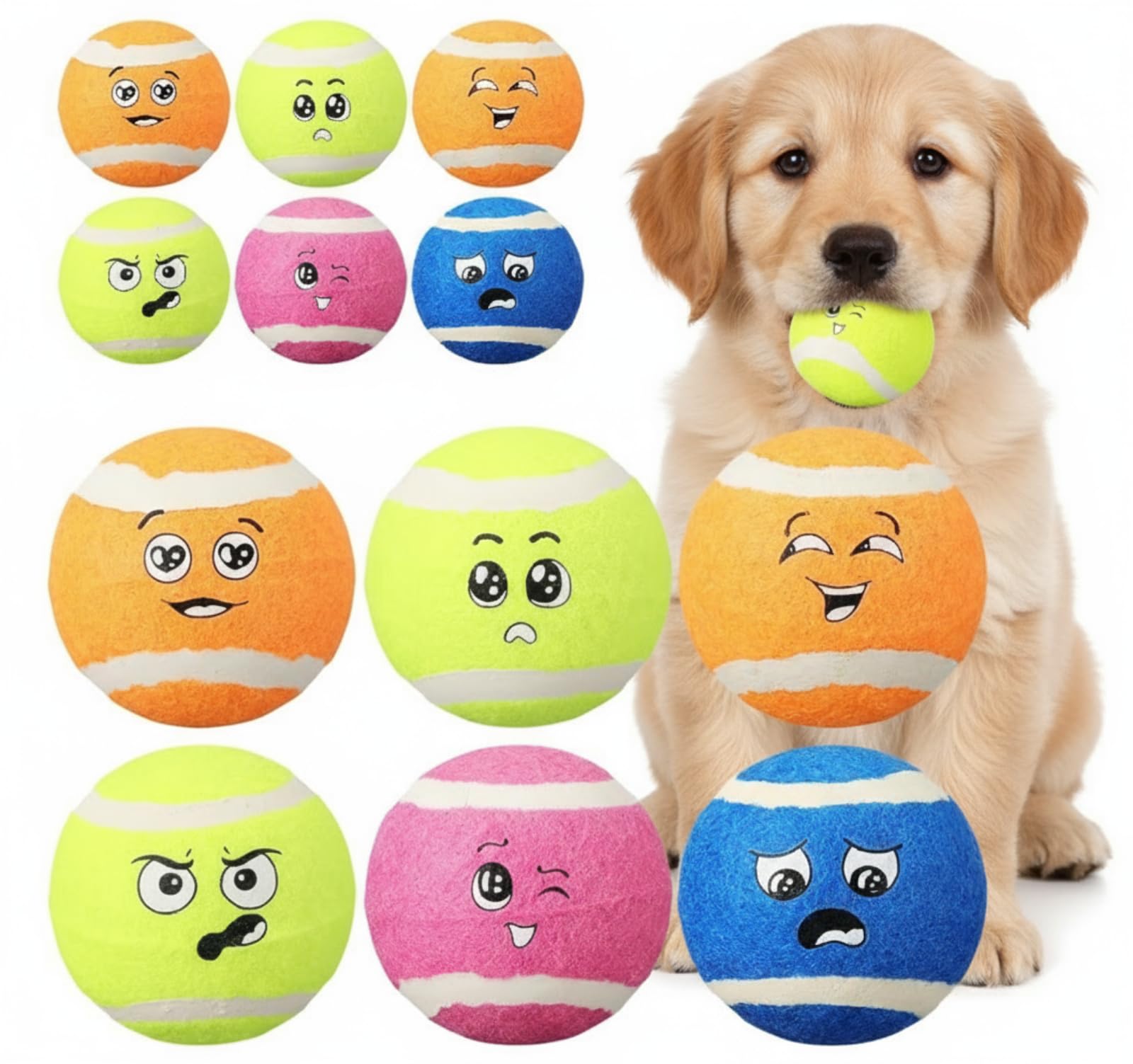 Photo 1 of Suilung 12-Pack Smile Face Dog Tennis Balls Toys for Medium Dogs, Sturdy Rubber Dog Toys for Outdoor Throw and Fetch, Safe Interactive Training Balls, Pet Exercise Toy(Multicolor)
