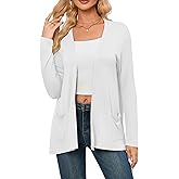 Poplab Womens Long Sleeve Open Front Cardigans with Pockets Casual Lightweight Cover Ups for Layering