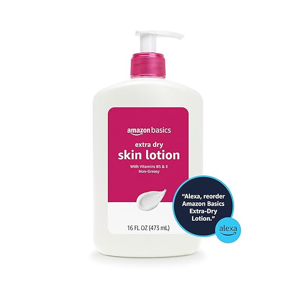 AMAZON BASICS BODY LOTION FOR DRY SKIN WITH VITAMINS B5 & E, CLEAN SCENT, 16 FL OZ (PREVIOUSLY SOLIMO)