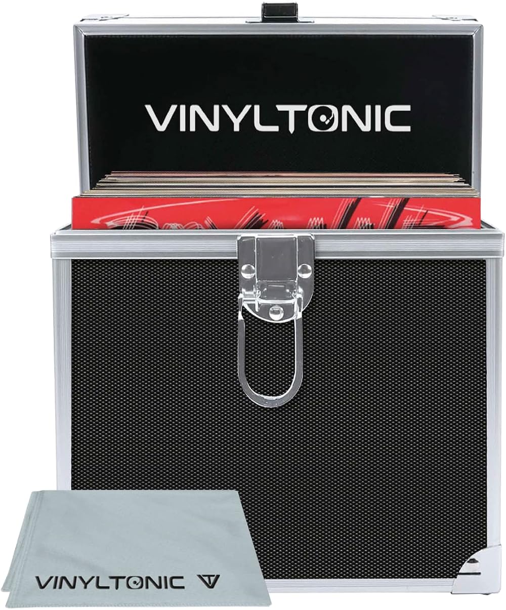 Vinyl Tonic 7 inch Vinyl Storage Case with Universal Cleaning Cloth (Black)