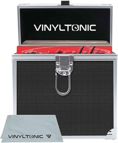Vinyl Tonic 7 inch Vinyl Storage Case with Universal Cleaning Cloth (Black)