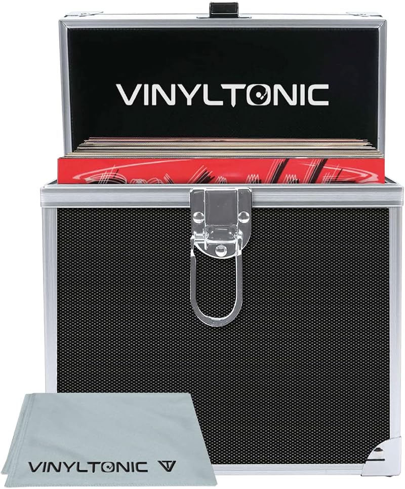 Vinyl Tonic 7 inch Vinyl Storage Case with Universal Cleaning Cloth (Black)