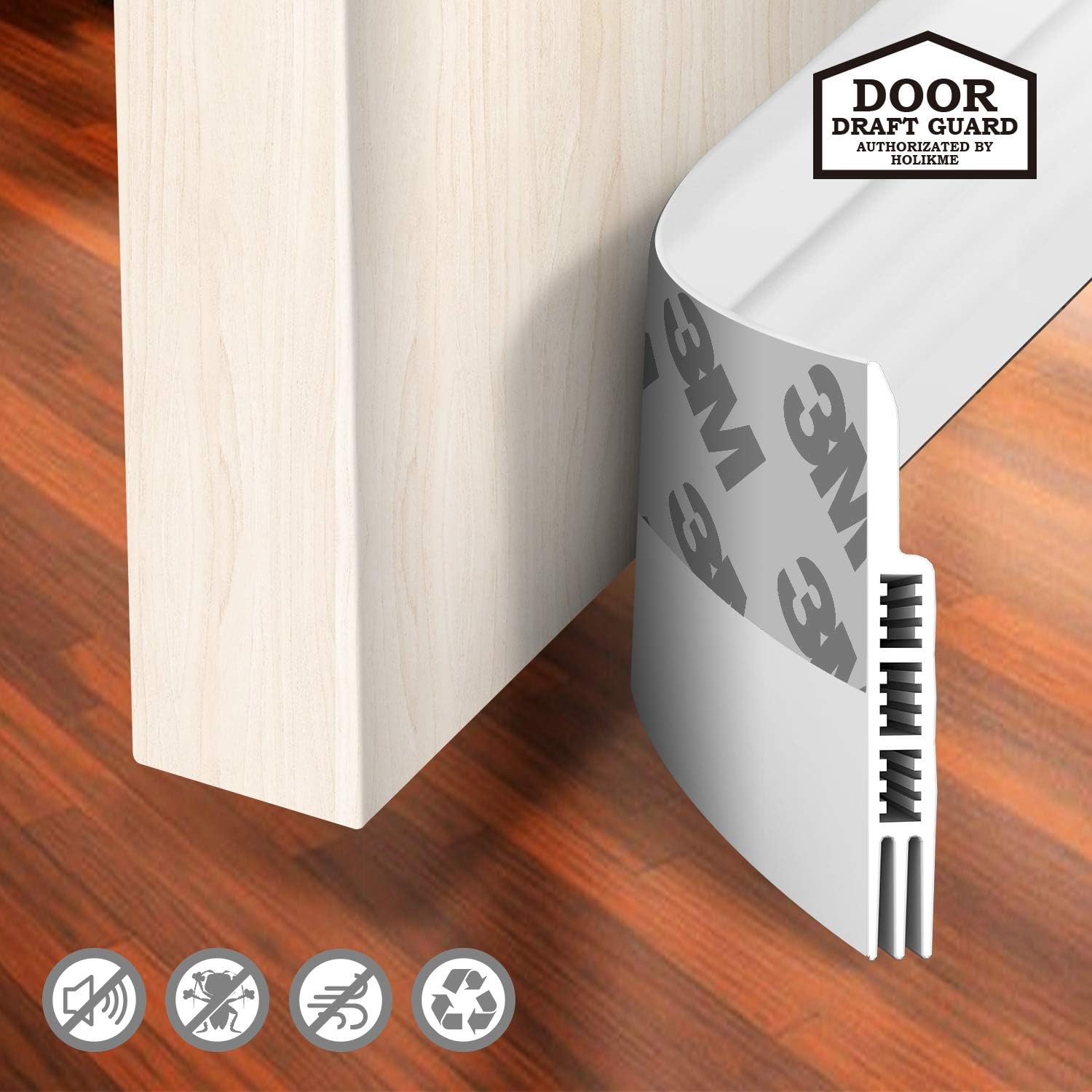 Holikme Door Draft Stopper Under Door Draft Blocker Insulator Door Sweep Weather Stripping Noise Stopper Strong Adhesive Door Molding & Trim White 39" Length