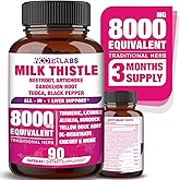 All-in-1 8000mg Highest Potency Milk Thistle NAC BeetRoot Artichoke Dandelion Root - Liver Health Support, Cleanse Detox & Repair, Antioxidant, Plus TUDCA Choline and Ginger - 90 Vegan Capsules