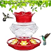 Fchstaer Hummingbird Feeders for Outdoors Hanging Ant and Bee Proof, 18OZ Diamond Humming Bird Feeders for Outside Circular Perch with Leak Proof & 6 Feeding Ports, Gifts for Women,1 Pack Plastic