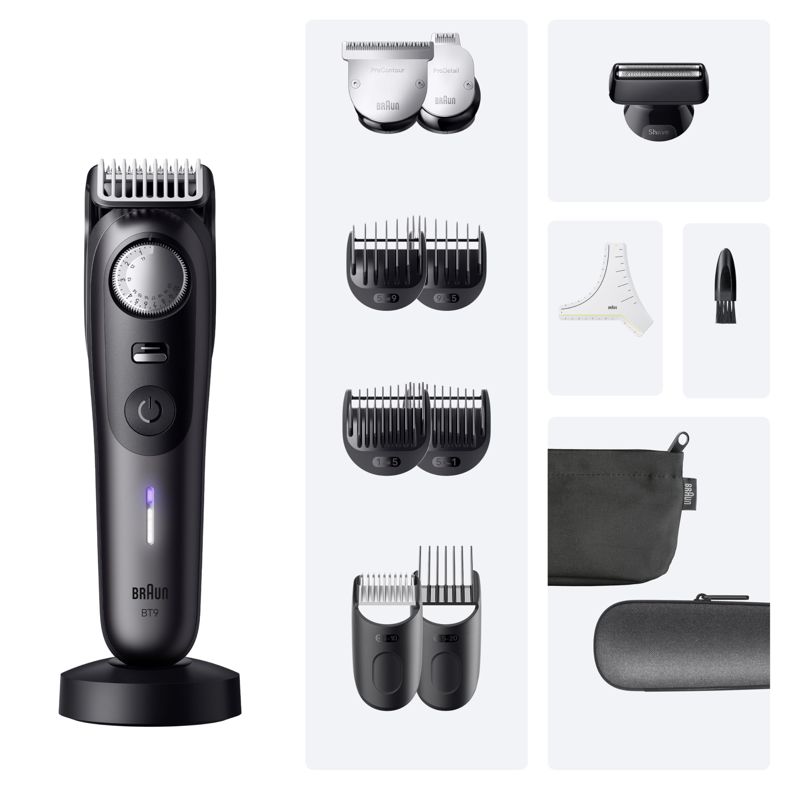 Braun Barttrimmer Series 9, Elektrischer Bartschneider Herren mit 14 Barber-Tools, Ultrascharfe ProBlade Klinge, 180 Min Akkulaufzeit, Kabelloser Bartrasierer, 52 Längen, Wasserdicht, BT9565, Titan 8