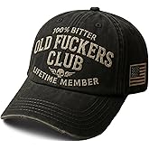 Old Fuckers Club-Vintage Baseball Cap, Hand-Embroidery Adjustable Wash Old Fuckers Club100% Bitter Lifetime Member Hat