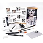 PASNOWFU Halloween for Skeleton Makeup Kit, Water-Based Face Paint Set | Professional Halloween SFX Makeup Set for Skeleton Costume, Black White Silver Face Paint Set for Cosplay, Costume Party