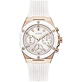 Guess Rose Gold-Tone + White Silicone Multifunction Watch, Rose Gold-Tone/White