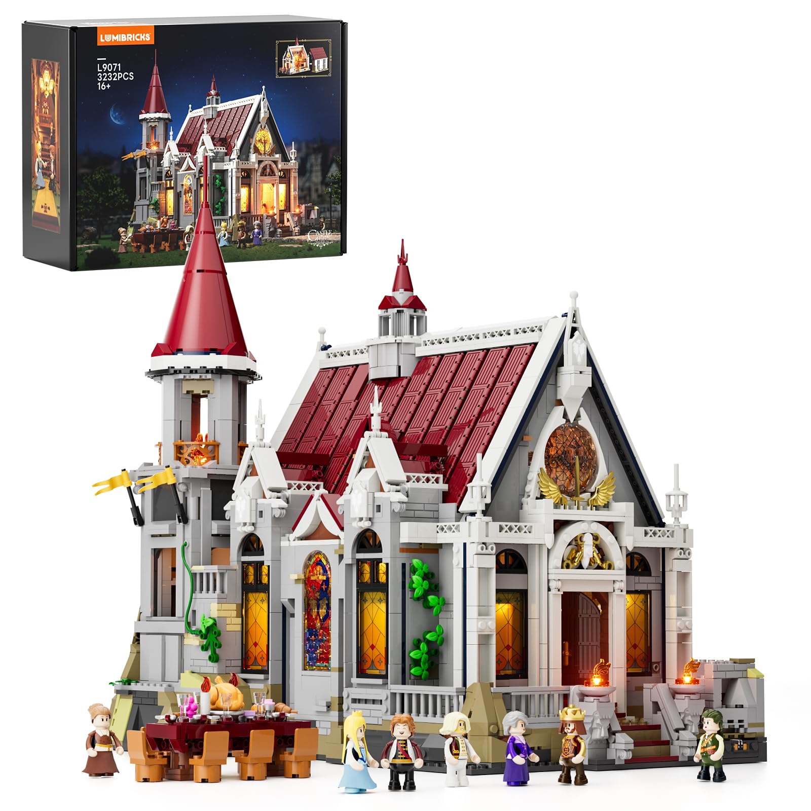 Photo 1 of Lumibricks Medieval Castle Banquet Hall Lighting Building Bricks Set - Middle Ages City Town Modular Collection Display Kit with Minifigures 3232 Pcs for Adults & Teens