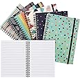 6 Pack 5x7 Spiral Notebooks with Pocket - Small Lined Journals with Elastic Closure for School, Work (6 Designs)