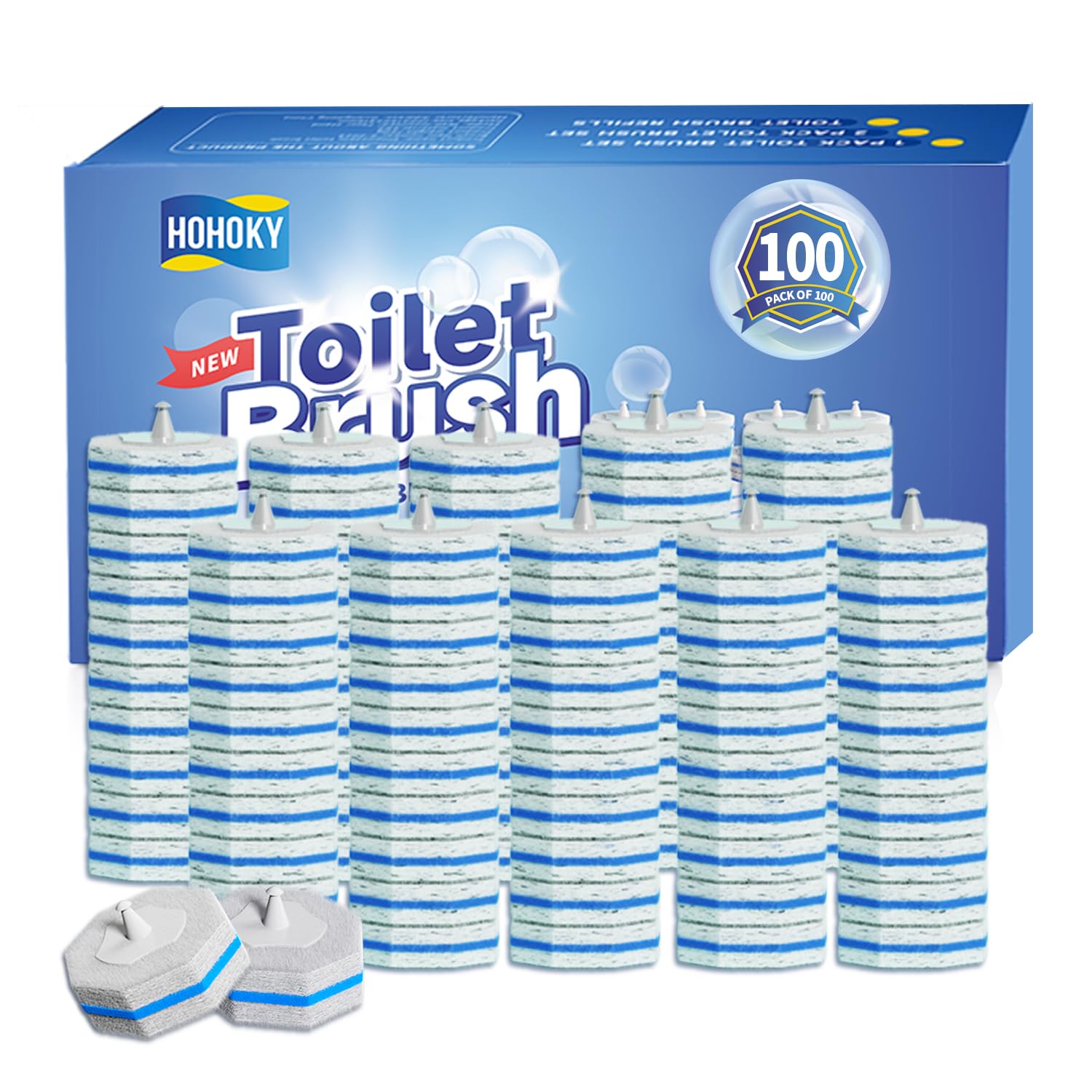 100pc Bulk Toilet Wand Refills - Disposable Toilet Brush Replacement Heads, Pack for Household Cleaning Bathroom cleaners Compatible Heads,washroom mats Brush Cleaning System,Clean Refill Pads.