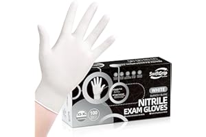 SwiftGrip Disposable Nitrile Exam Gloves, 3-mil, Medium, Box of 100, White Nitrile Gloves Disposable Latex Free for Medical, Cleaning, Cooking & Esthetician, Food-Safe, Powder-Free, Non-Sterile
