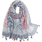 Yeieeo Boho Scarf for Women Lightweight Floral Printed Scarf Fall Winter Fashion Fringed Shawl