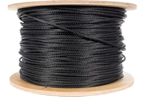 Paracord Planet Braided Nylon Rope with Galvanized Wire Core – High Tensile Strength – Halyard Line – Use for Flagpoles, Sailboats, Winches, Pulleys (Black - 3/16 Inch, 50 Feet)