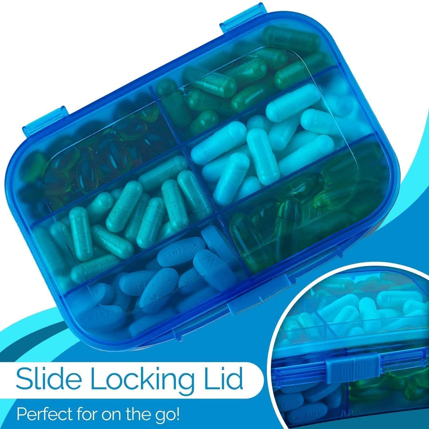 Pill Organizer Case, (Pack of 2) Portable 6 Compartment Daily Travel Medicine Reminder Box for Your Pills Medications - Image 4