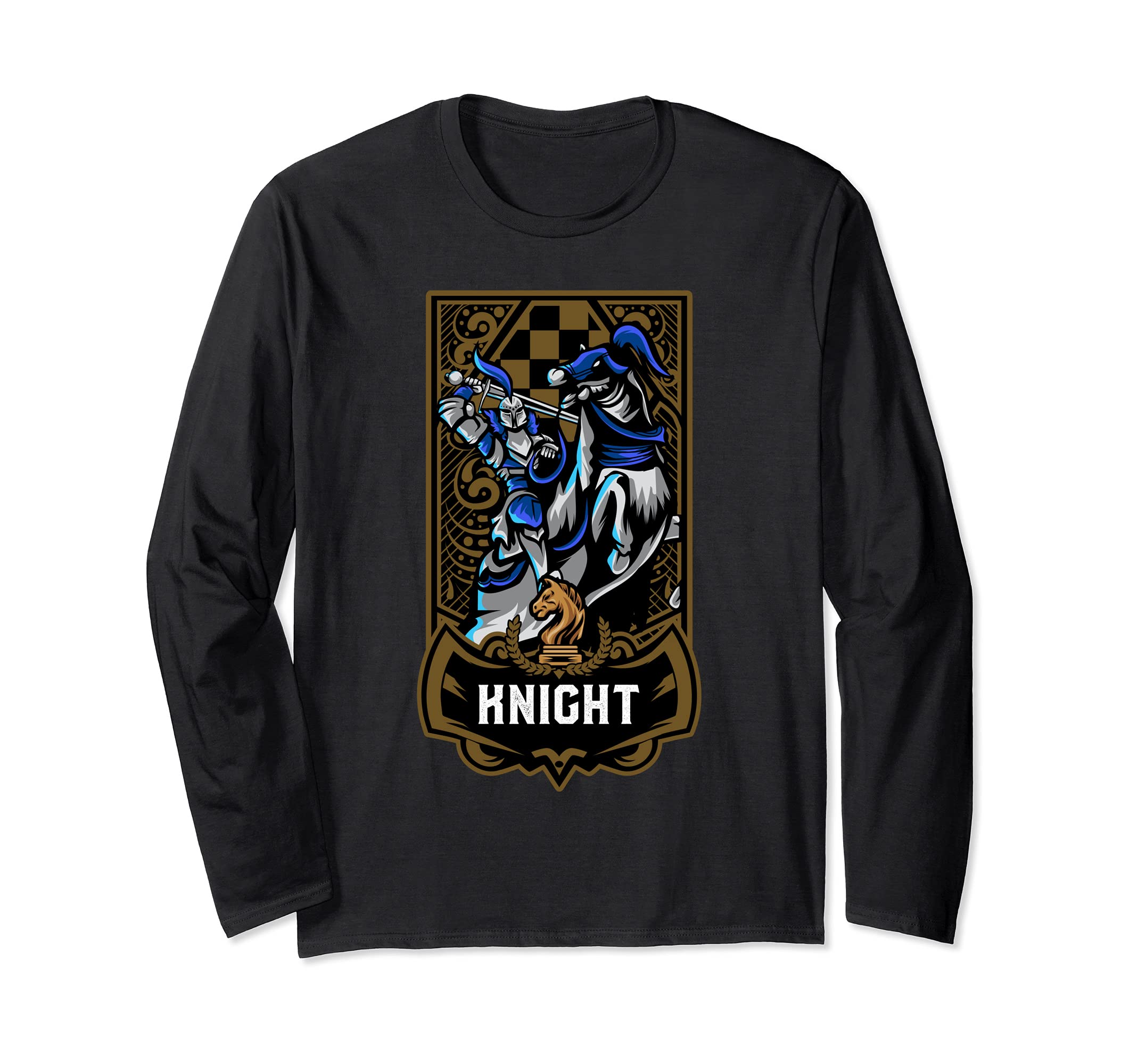 Knight Chess Game Piece Chess Club Players Gambit Blue Team Long Sleeve T-Shirt