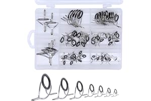 IZTOR 90pcs 9 Sizes Fishing Rod Guide Tip - Spinning Eyes Rings Top Guides 60Pcs, Silver Integrated All Stainless Steel Bait Casting Rod Repair Kit