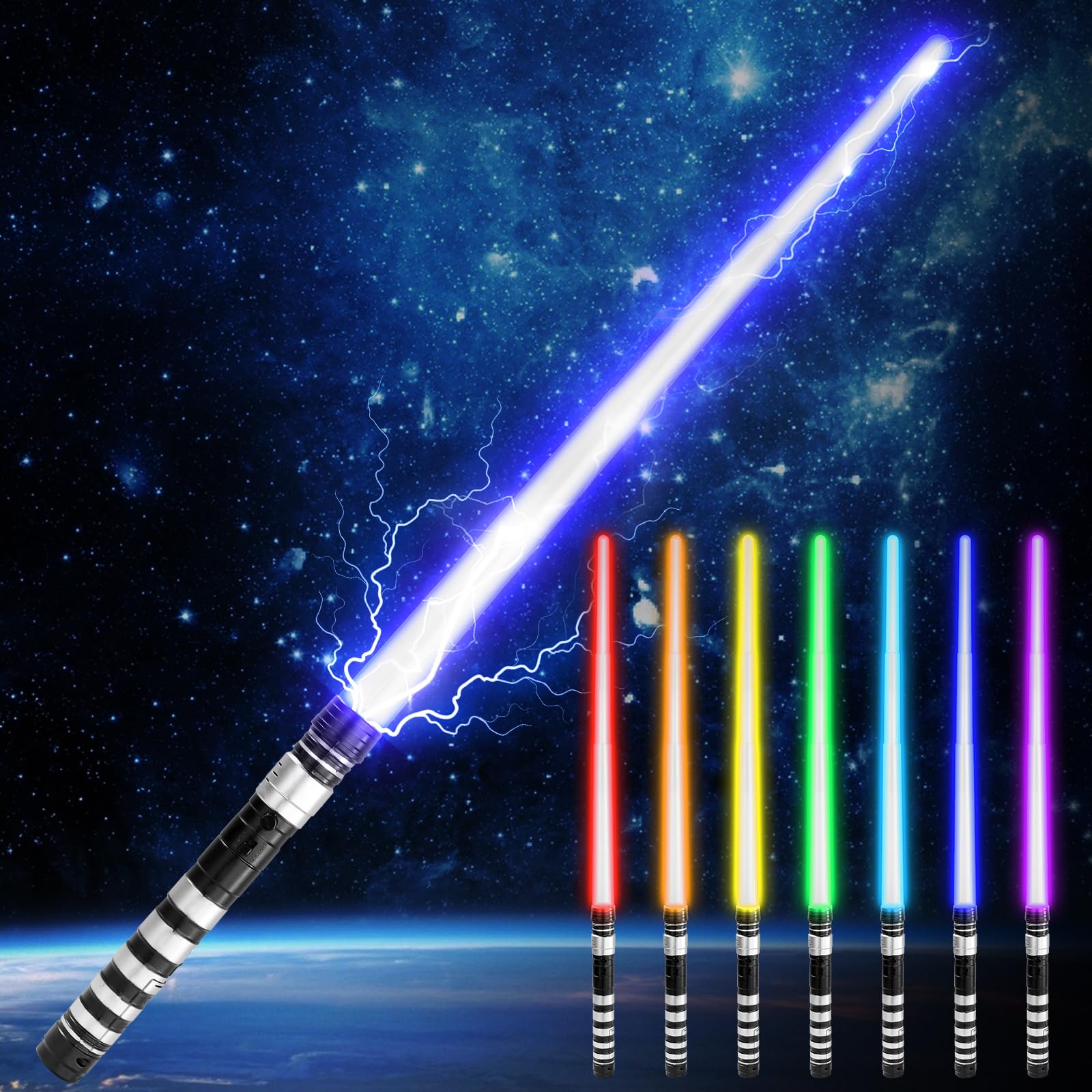 Yumuwind Light Sabers for Kids - 7 Color LED Light-Up Sword with Sound Effects, Safe Dueling for Ages 5-12