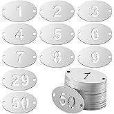 Hicarer Metal Numbered Tags Stainless Steel Number ID Key Tags with Holes Numbered Key Rings Chain (50 Pcs,1-50, Oval)