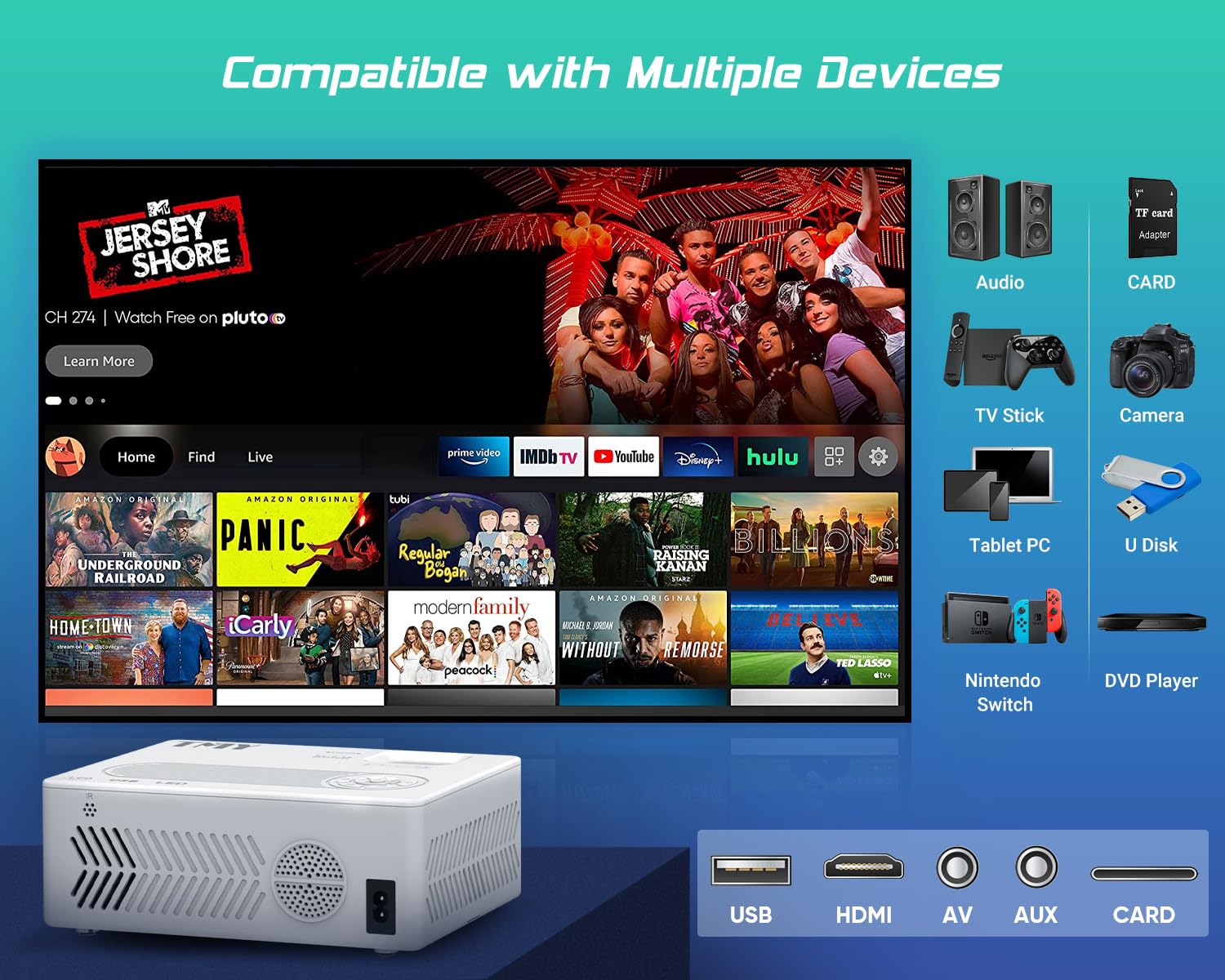 TMY Projector with WiFi and Bluetooth【100